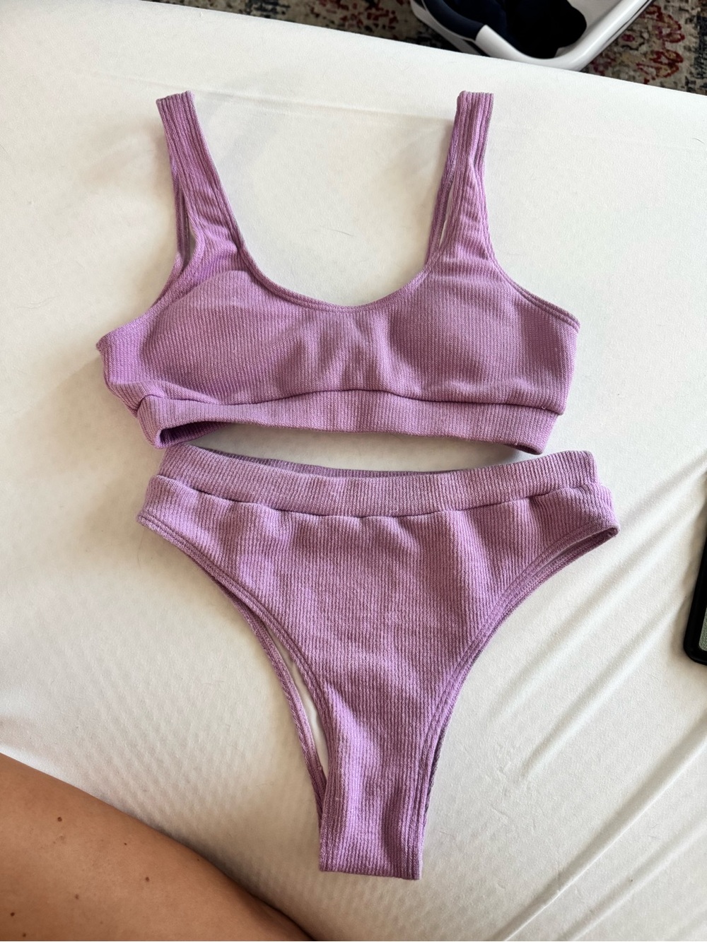 Ribbed Scoop Neck Bikini Set in Lavender